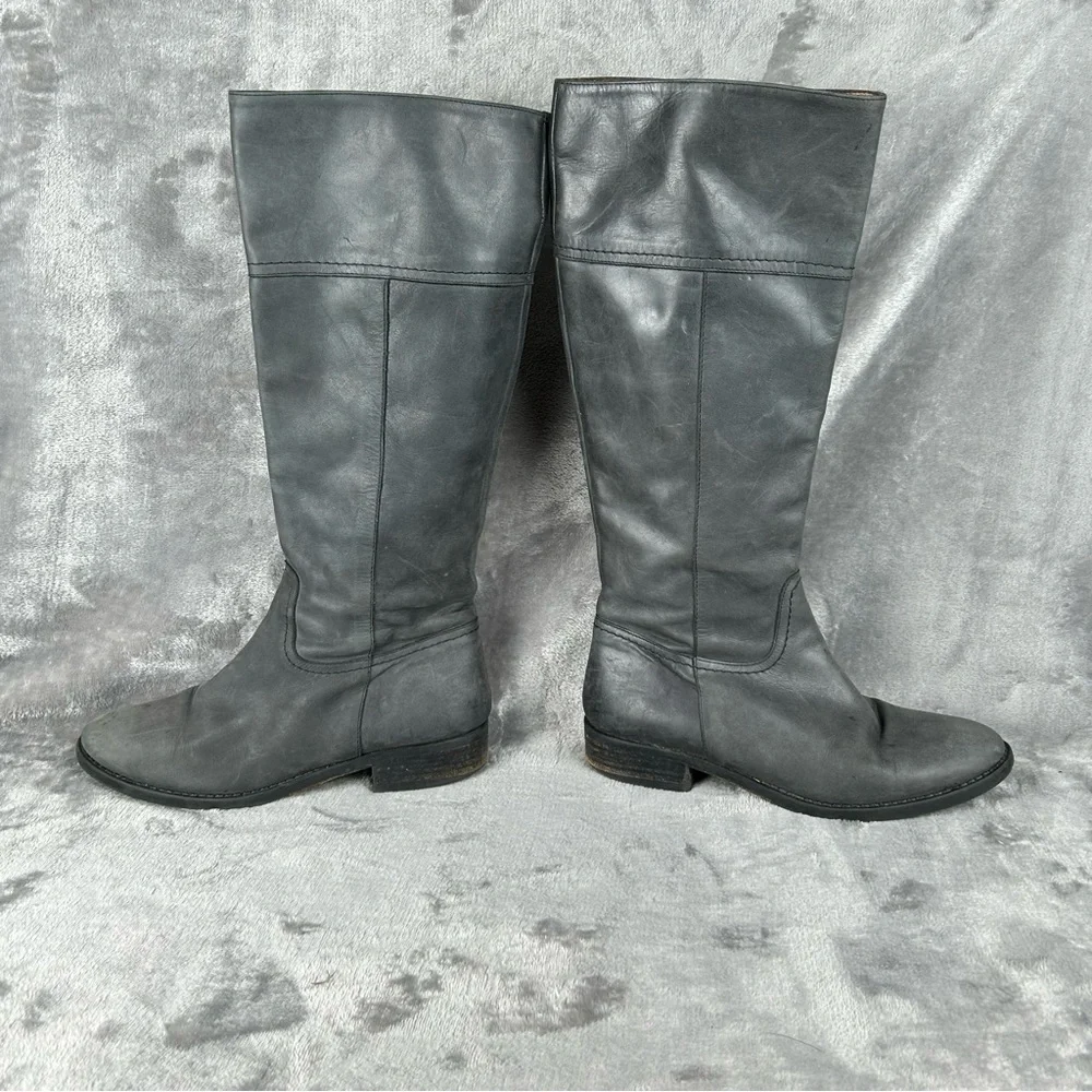 J Crew Leather Riding Boots Knee High Womens‎ 7 Charcoal Gray Soft Leather Italy